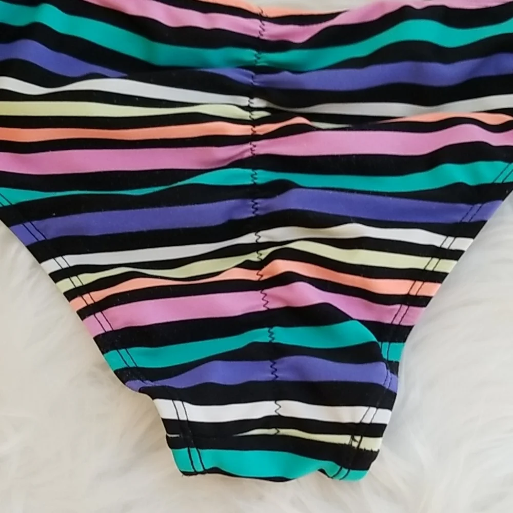 Hot Water Multicolored  Striped Bikini Bottom